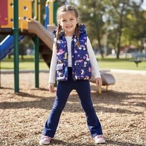 Girl's Dino Unicorn Hooded Vest L EUC